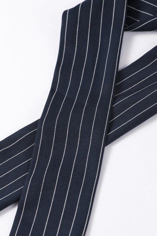 V Neck Striped Scarf Two Piece Blazer Skirt Set