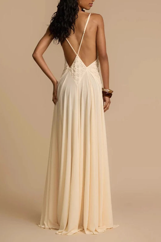 Deep V Neck Lace Patchwork Boho Dress