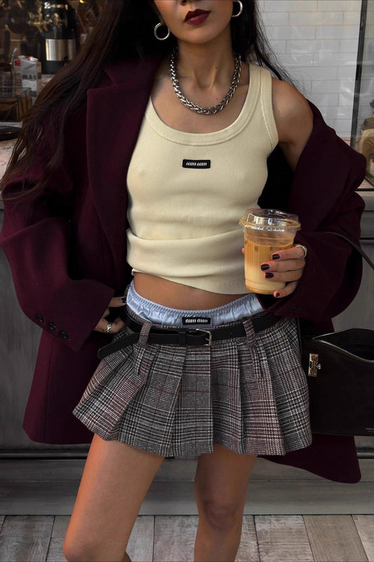 Plaid Accordion Pleated Mini Skirt