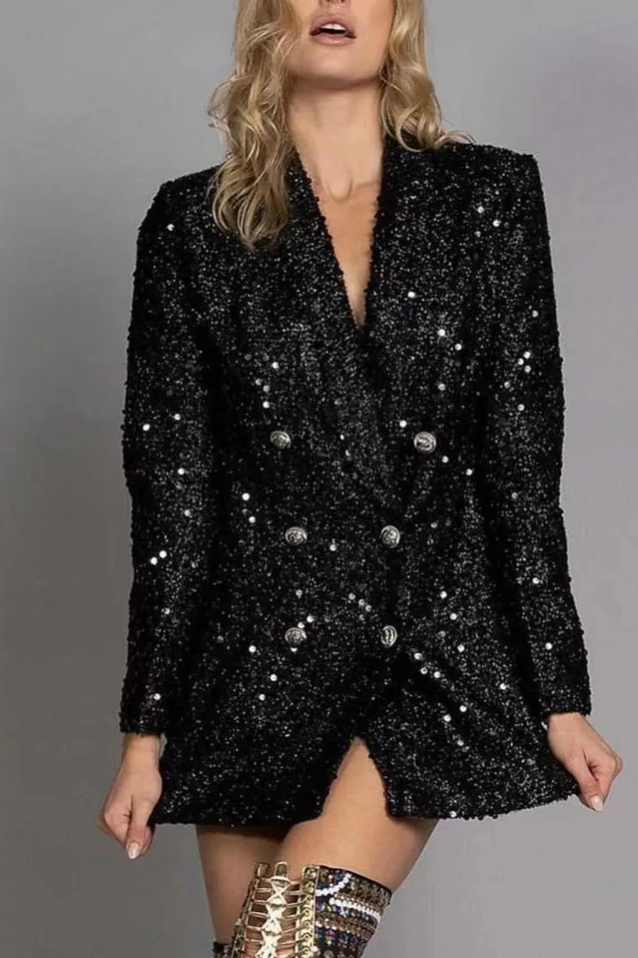 Sequin Double-Breasted Blazer