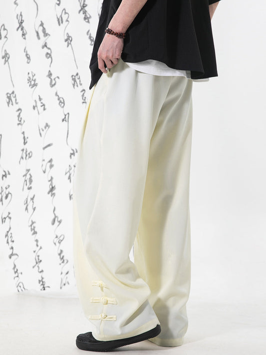 New Chinese Style Chinese Knot Design Loose-fit Pants