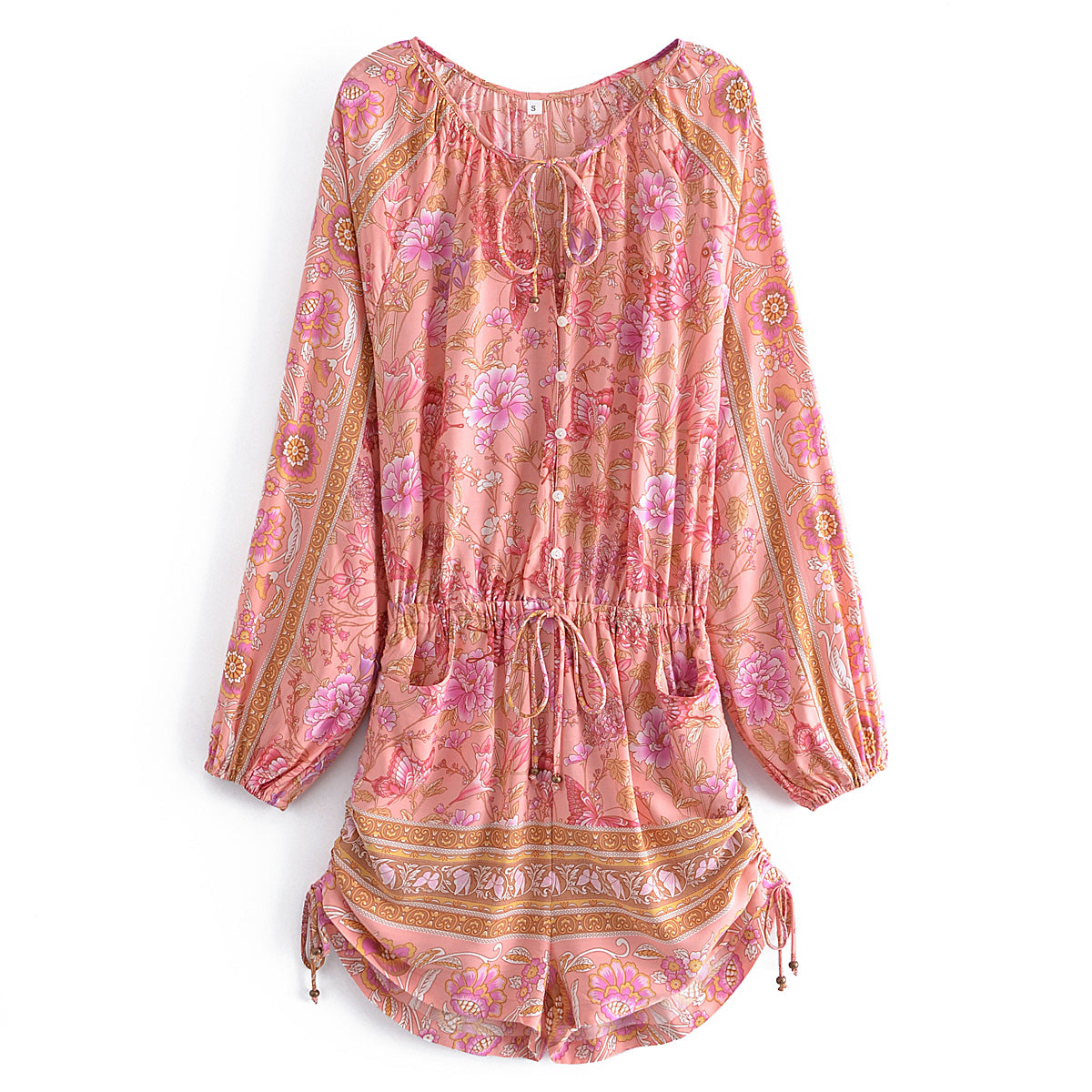 Summer Positioning Printing Vacation Elastic Waist Drawstring Pleated Jumpsuit Women