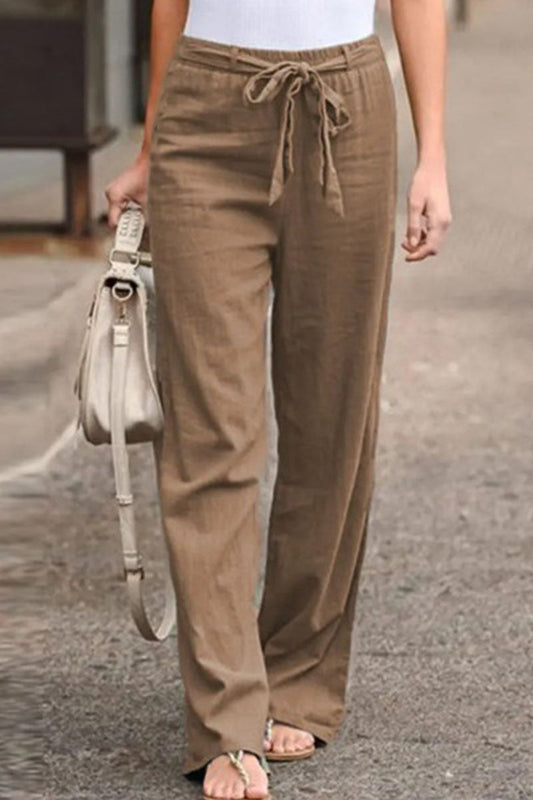 Pantalones de pernera ancha, holgados, informales, de color liso, con cinturón (4 colores)