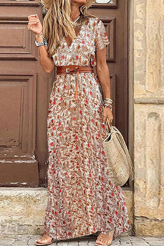 Vestidos de línea A con escote en V, estampado elegante, abertura y sin cinturón (7 colores)