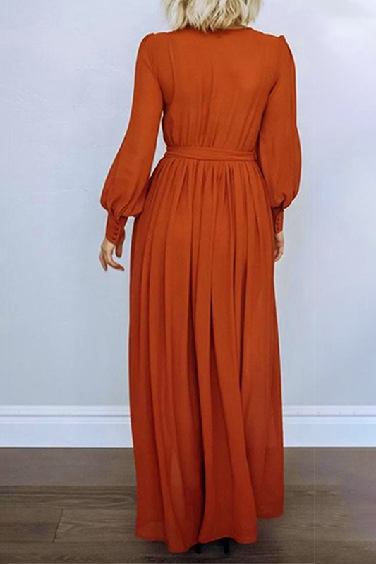 Vestidos Elegantes Lisos con Abertura y Cinturón con Cuello en V (5 colores)