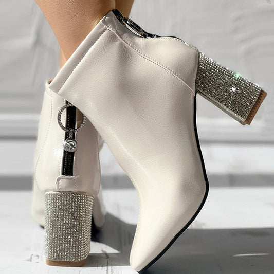 Zapatos casuales de patchwork con pedrería y punta (altura del tacón 7 cm)
