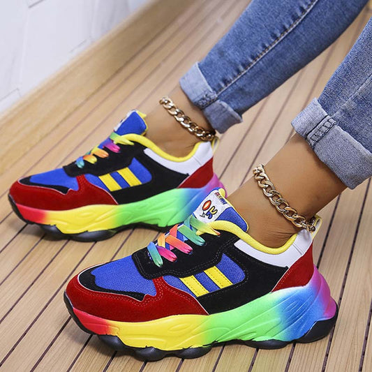 Zapatillas deportivas casuales de patchwork, redondas, para uso diario al aire libre