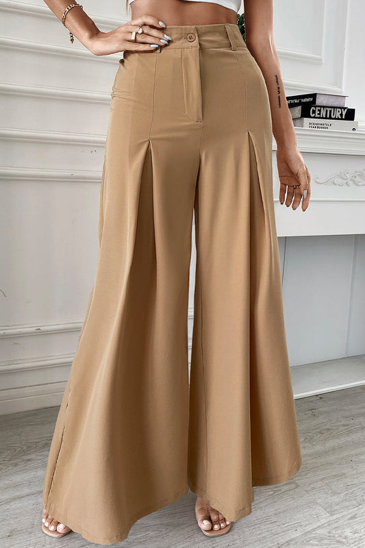 Elegantes pantalones lisos holgados de pierna ancha de color liso (sin cinturón)