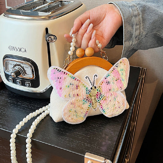Bolsos Casuales de Retazos con Lentejuelas de Mariposa y Perlas
