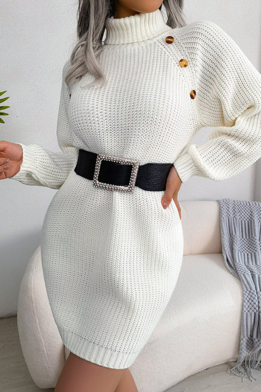 Vestidos de cuello alto con falda lápiz y botones sólidos estilo urbano (sin cinturón, 3 colores)
