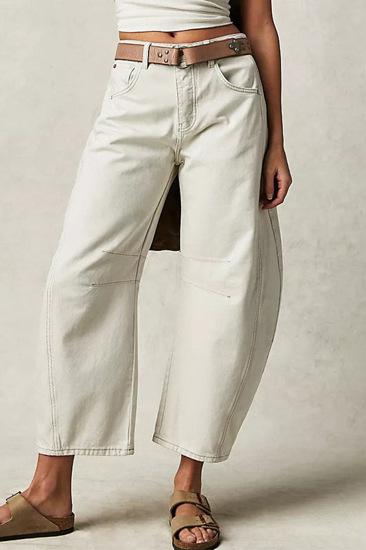 Pantalones Vaqueros Anchos de Talle Medio sin Cinturón, de Tela Vaquera, de Color Liso, con Bolsillos y Estilo Vintage Casual (Sin Cinturón)