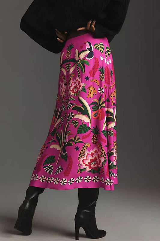Parte de Abajo Vintage Elegante Floral de Talle Alto con Estampado Completo Tipo A