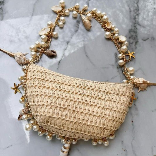 Bolsos de patchwork de perlas tejidos para vacaciones informales