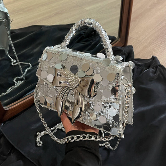 Bolsos de lentejuelas sólidos elegantes con lazo de celebridades