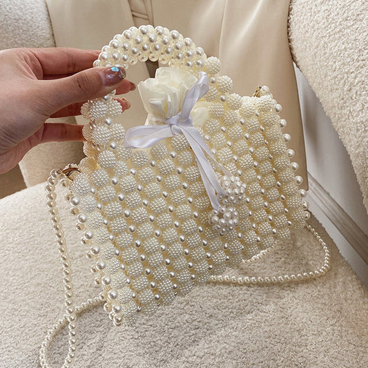 Bolsos informales diarios de tejido de perlas con parches sólidos