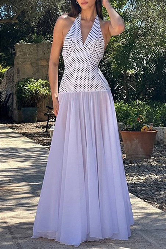 Vestidos largos halter sexys casuales con estampado sin espalda y cinturón