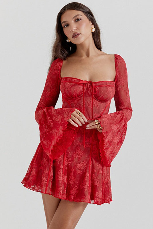 Lace Bell Sleeve Corset Mini Dress