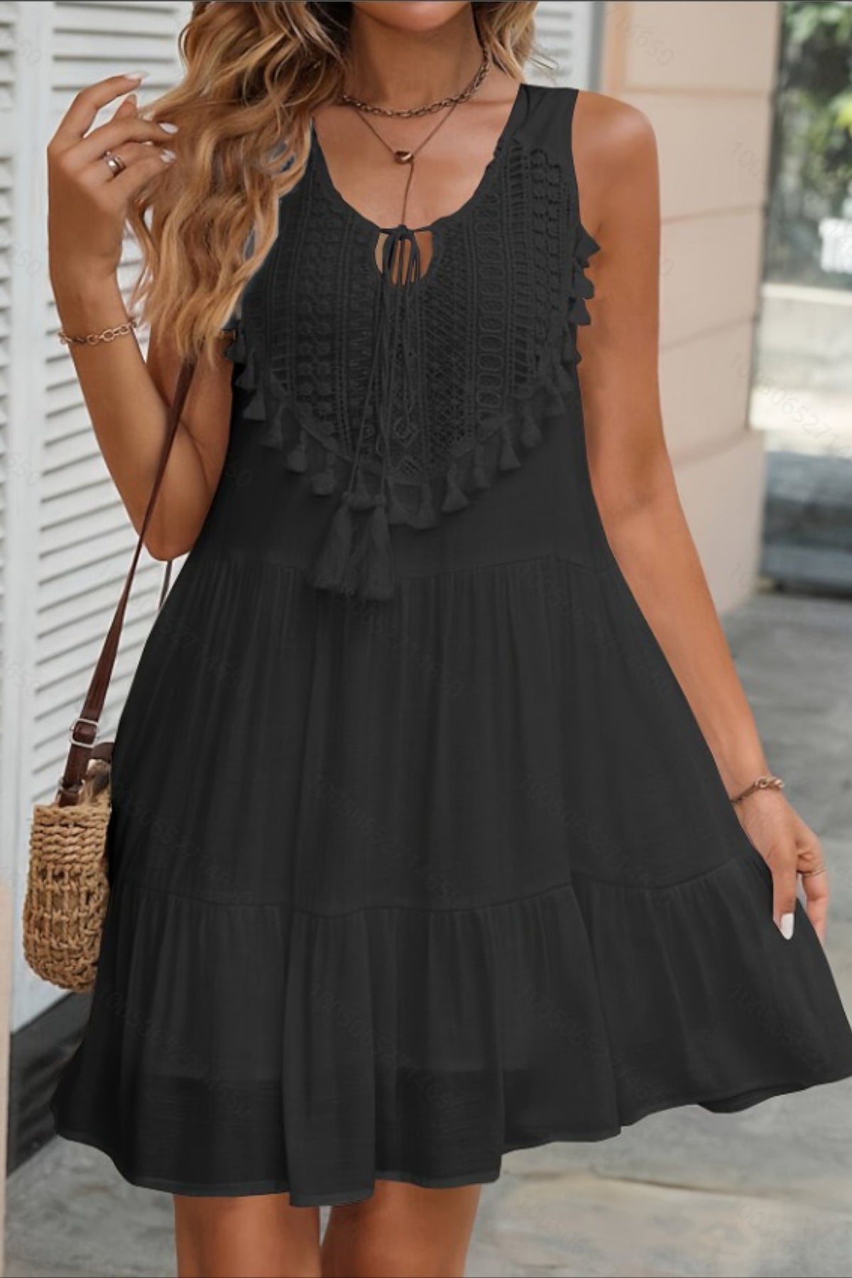 U-Neck Sleeveless Lace Fringe Boho Dress