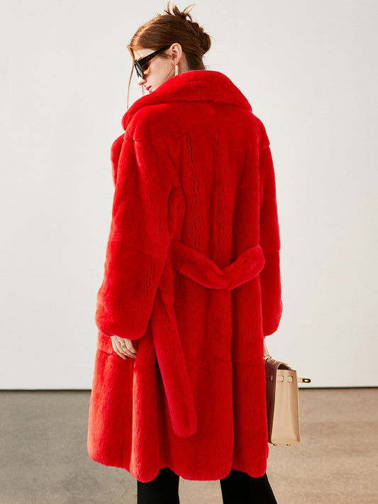Faux Fur Long Coat Notched Lapel Belted Winter Eco-friendly Jacket For Women 2026