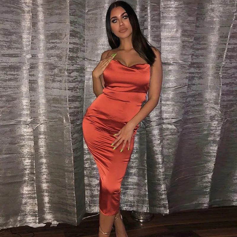 Maxi Puss Nightclub Satin Elegant Casual Midi Dresses