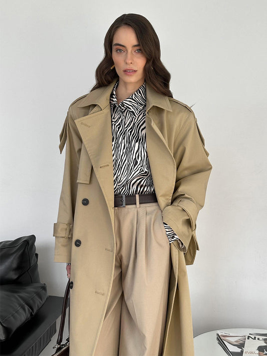 Double Breasted Trench Coat For Women - Belted Classic Longline Overcoat - Spring Chic Office-to-dinner Outerwear 2026