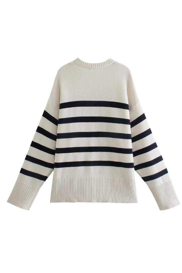 Striped Long Sleeve Crew Neck Pullover Knitted Women's Sweater