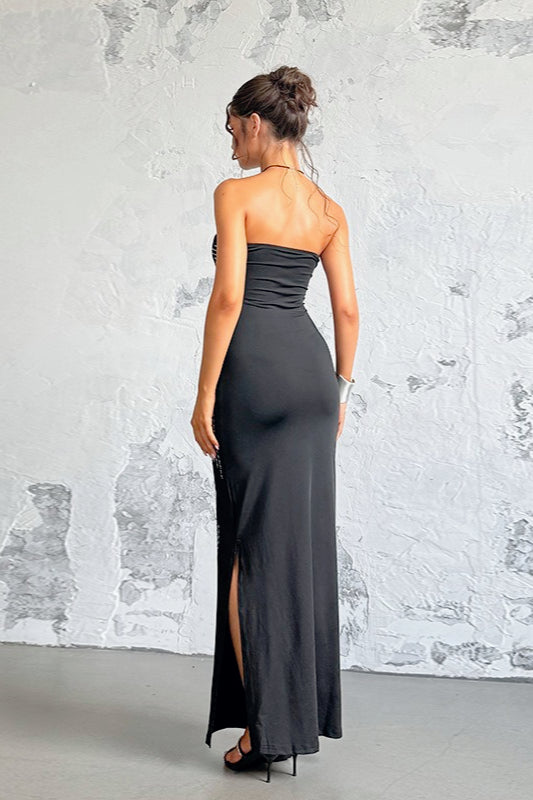 Strapless Rhinestone Maxi Birthday Dress