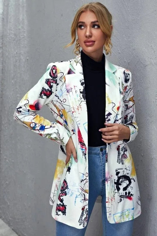 Graffiti Print Vintage Blazer