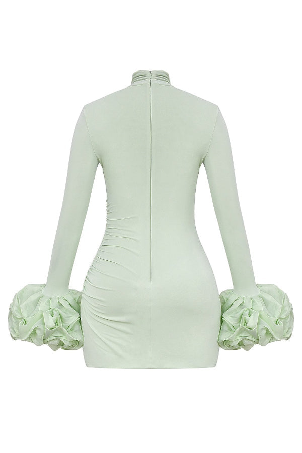 Ruffled Patchwork Long Sleeve High Neck Mini Dress