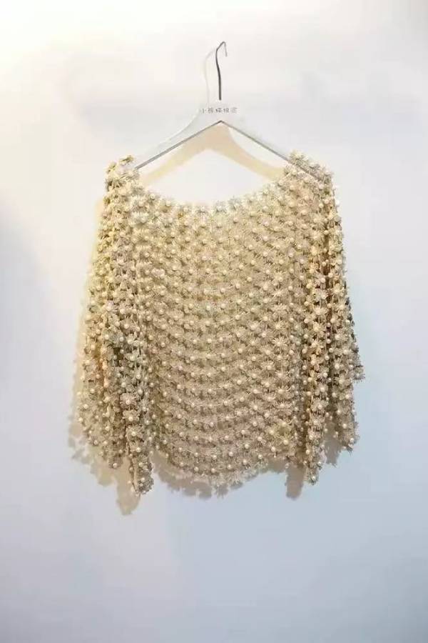 3D Flower Pearl Embellished Mesh Cover-Up Top