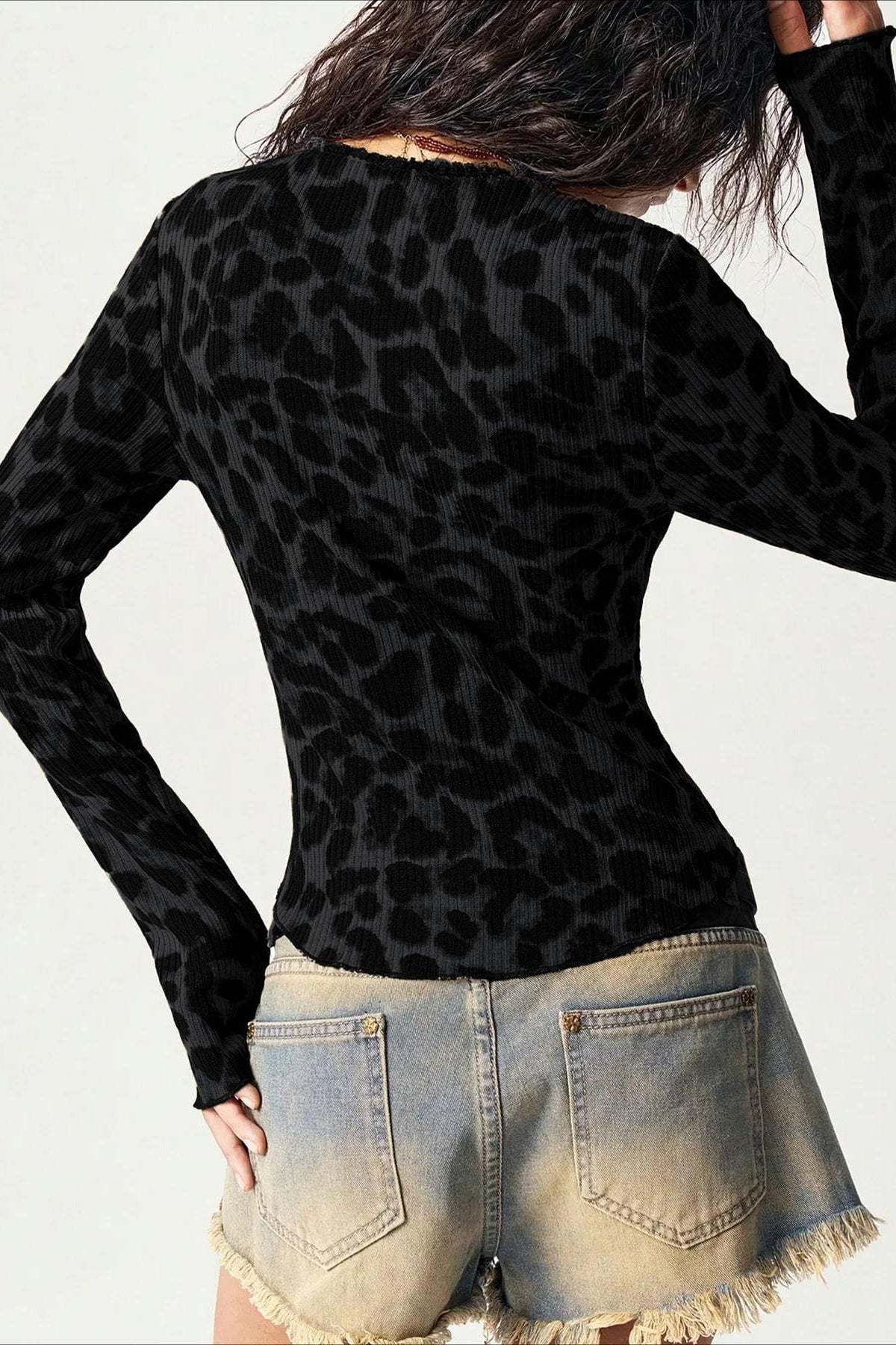 Leopard Print Mesh Button Front Crop Top