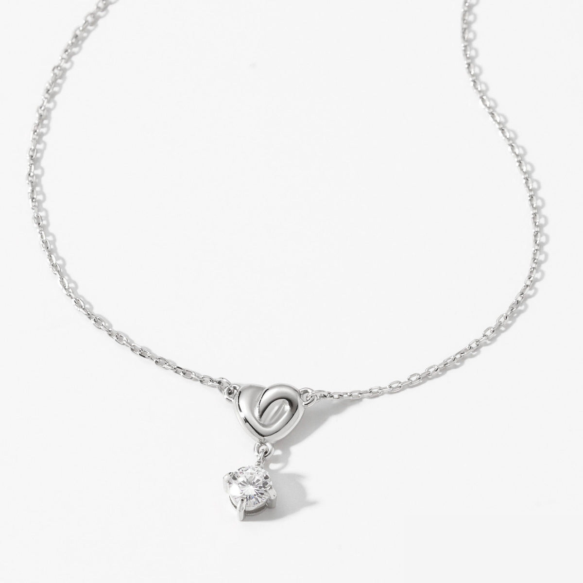 Heart Shape Zirconia Pendant Stainless Steel Necklace