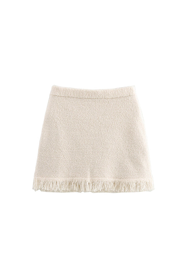 Elastic Waist Frayed Hem Knit Mini Skirt