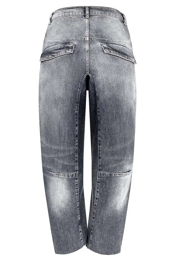 Casual Meetup Washed Denim Mid Rise Pocketed Barrel Jeans