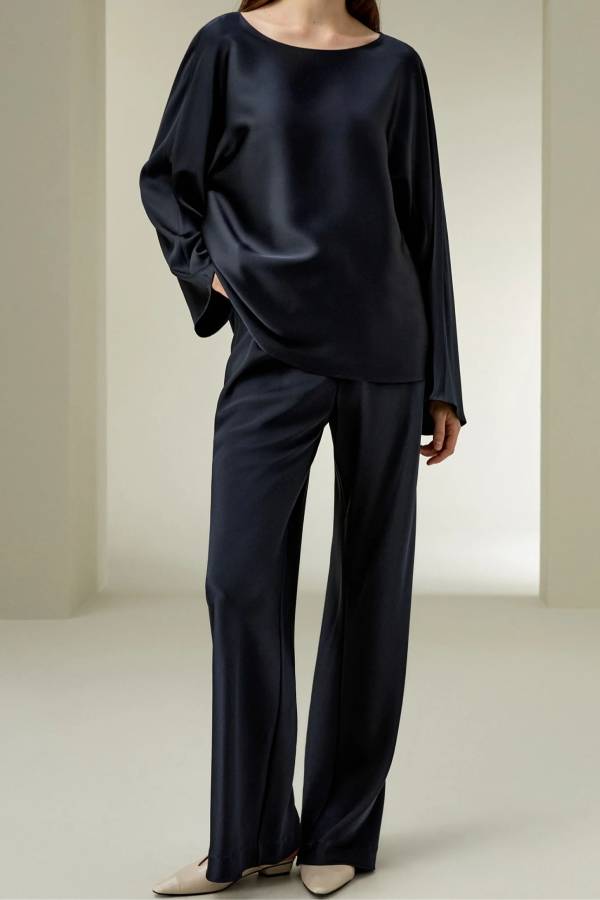 Satin Charmeuse Crewneck Blouse
