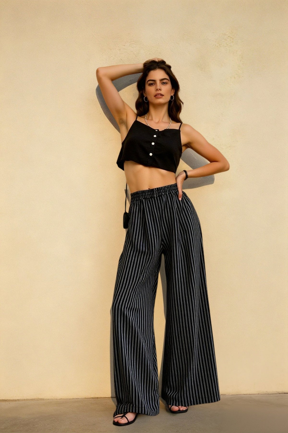 Striped High Waisted Wide Leg Straight Pants