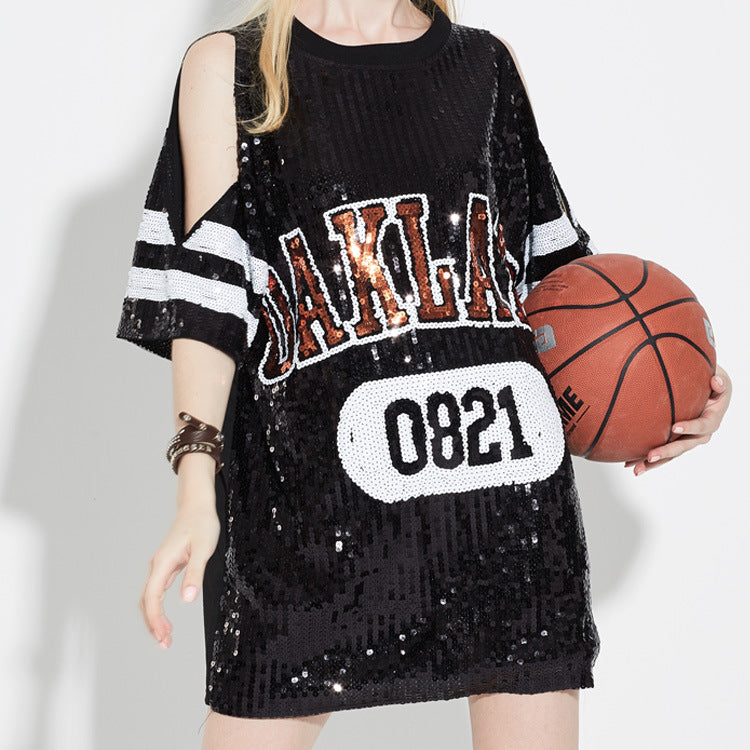 Summer Adult Stage Wear Letters Performance Wear round Neck Pullover Mid Length Costume