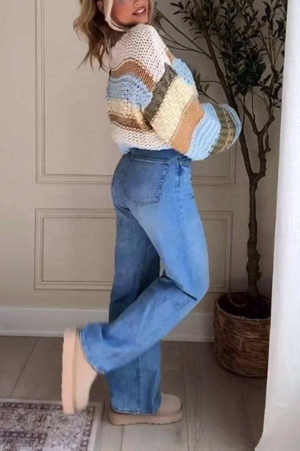 Casual Comfortable Striped Crewneck Sweater
