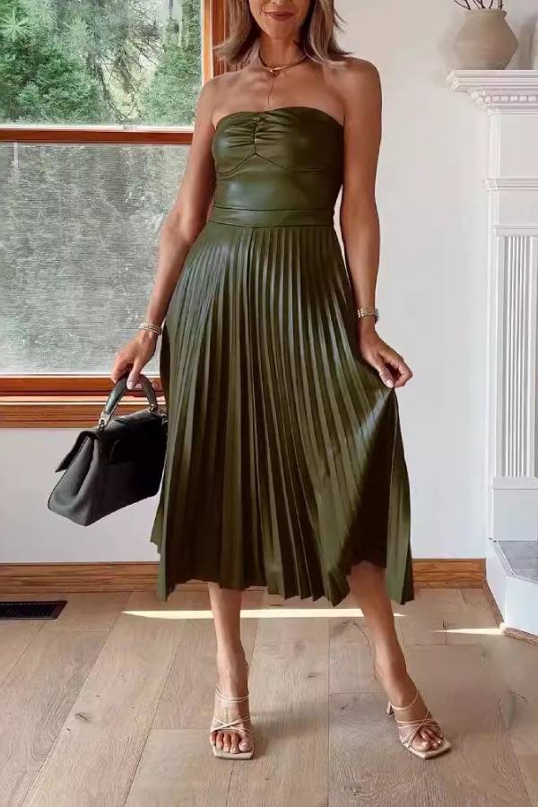 Strapless Ruched Pleated Dress