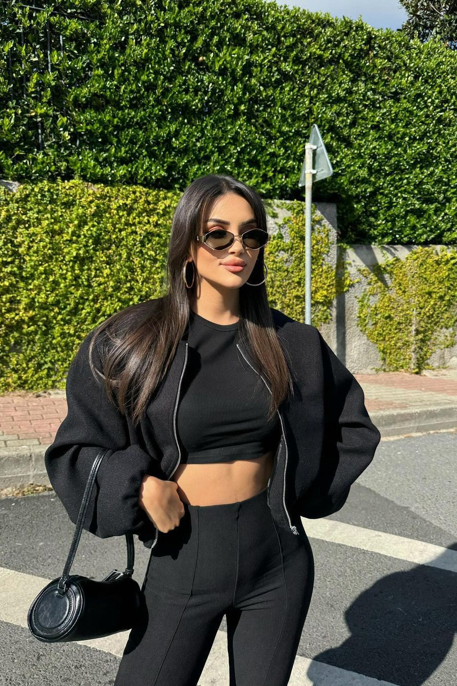 Faux Wool Short Zip Bomber Jacket