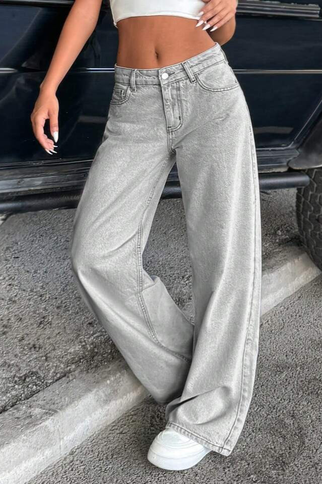 Vintage Low Rise Washed Straight Leg Jeans