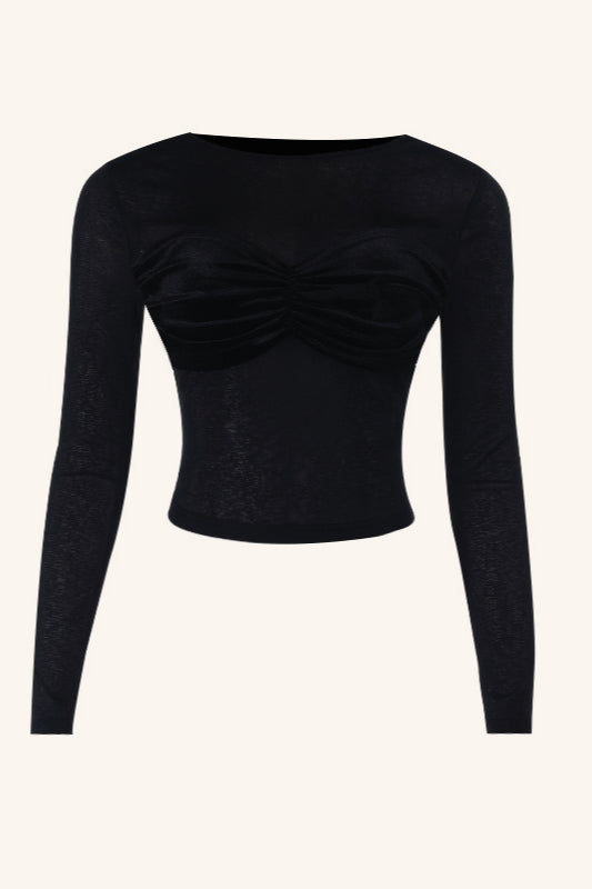 Velvet Twist Front Sheer Long Sleeve Tee