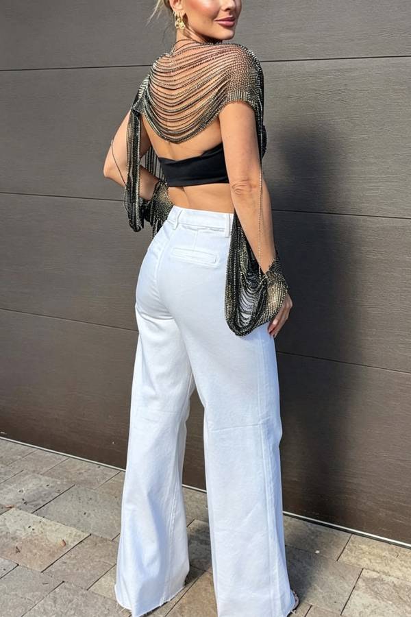 Genovah Denim High Rise Pocket Wide Leg Stretch Jeans