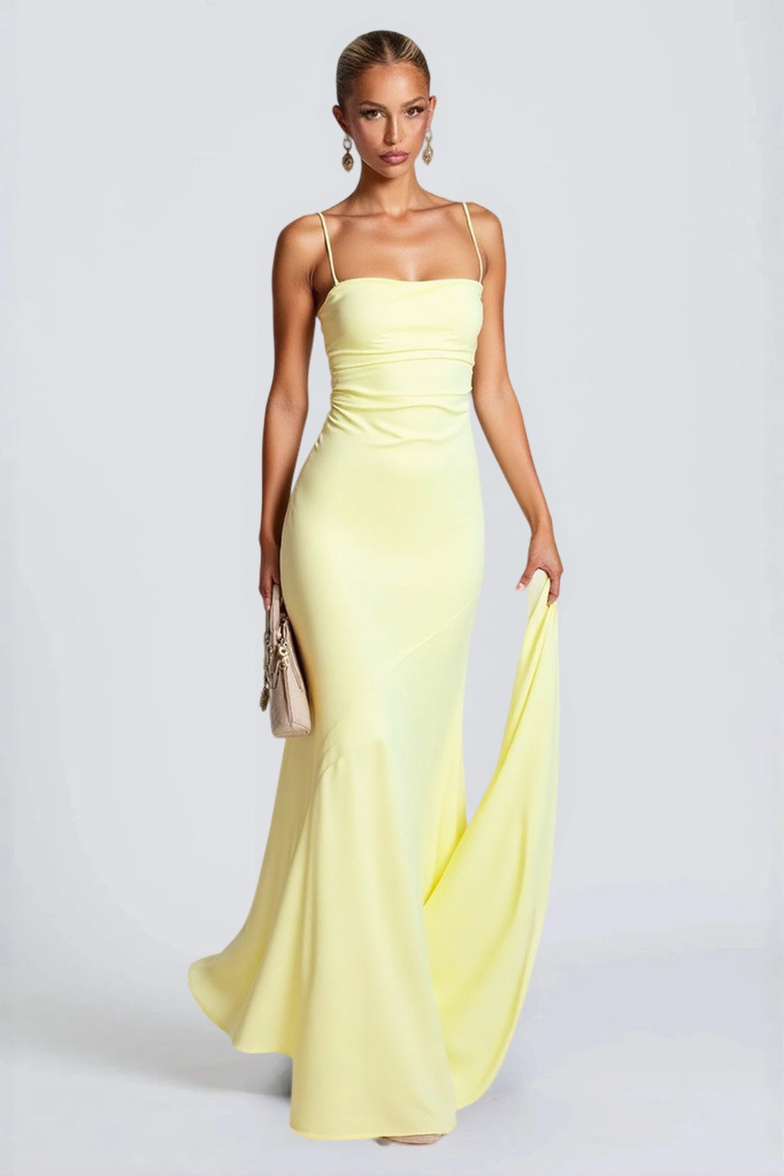 Belted Backless Maxi Silk Dress