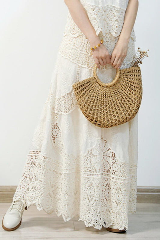 Lace Crochet Hollow Out Wide Hem Boho Skirt