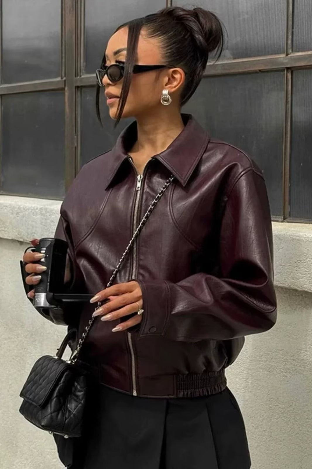 Vintage Notch Lapel Leather Jacket