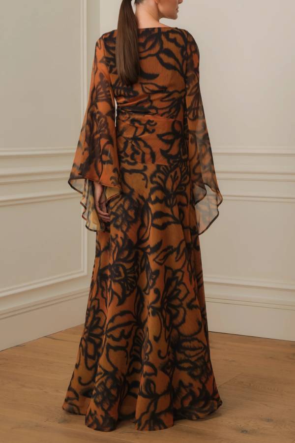 LONG PRINTED DRESS WITH WIDE SLEEVES