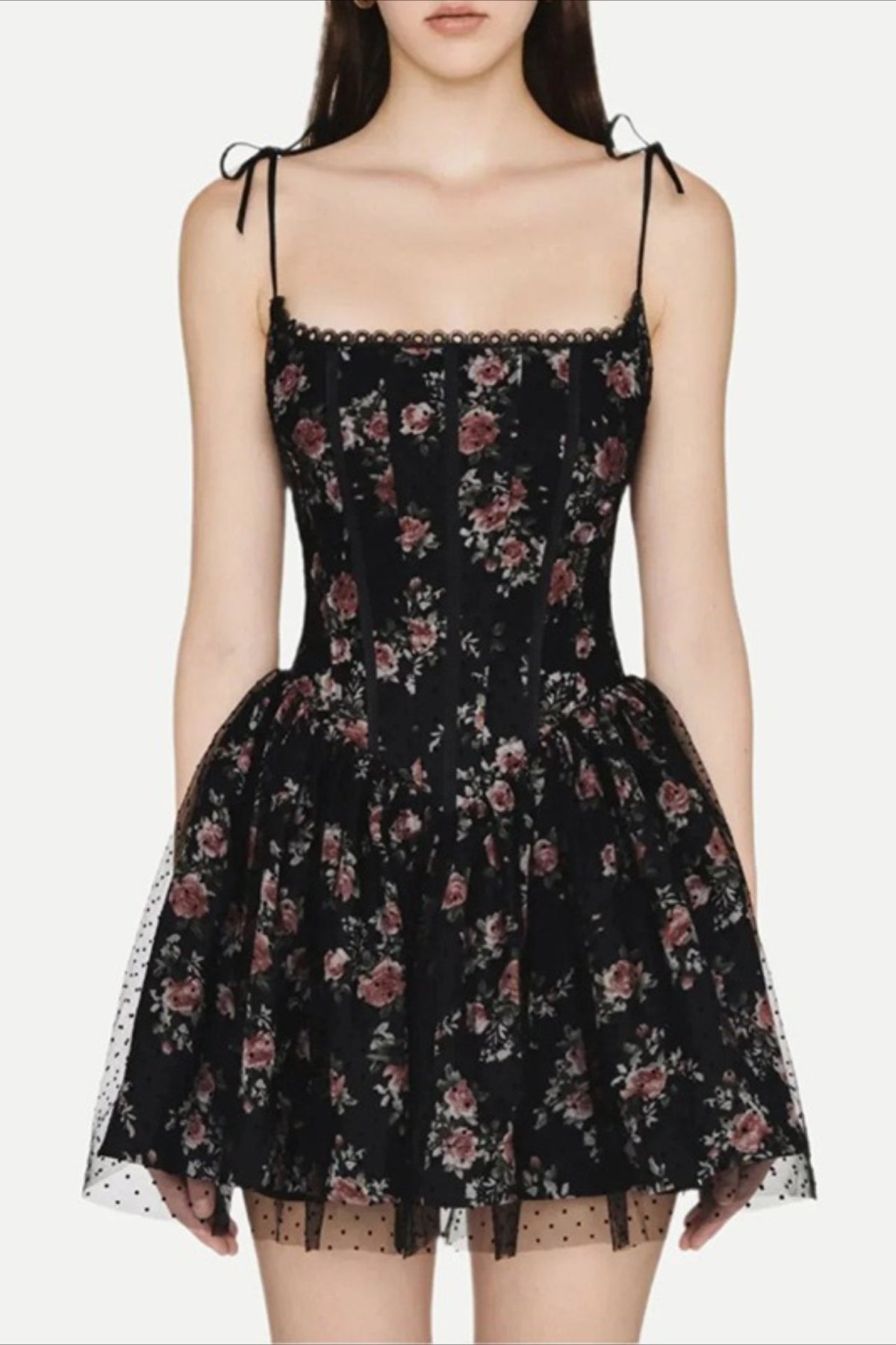 Gothic Floral Lace Trim Mini Dress