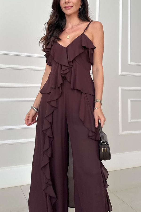 Ruffled Cami & Wide Leg Pants Two-Piece Set