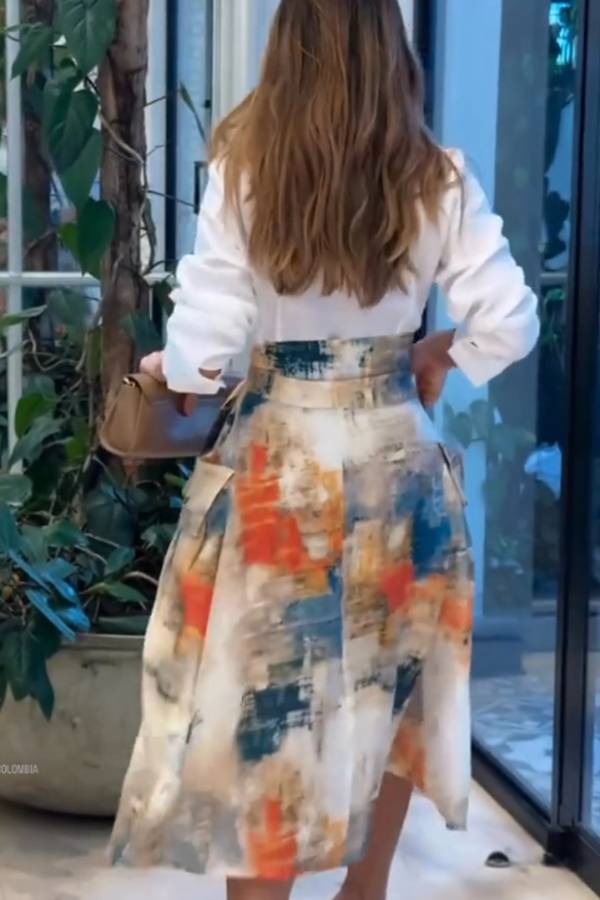 Oil Painting Print Shirt Dress